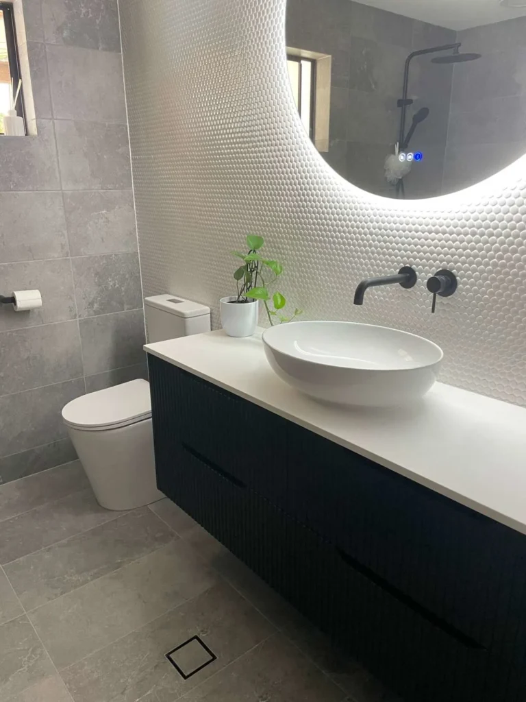 Bathroom wall tiling and vanity area completed in Adelaide by First Quality Tiling